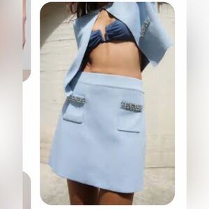 Zara PLAIN Knit MINI SKIRT WITH RHINESTONE SIZE XL